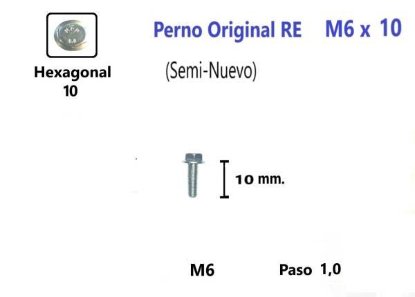 Perno Hexagonal M6 x10 #1 Unidad (Semi-Nuevo) Royal Enfield Pernos y Chavetas