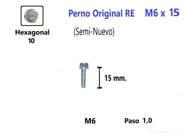 Perno Hexagonal M6 x15 #1 Unidad (Semi-Nuevo) Royal Enfield Pernos y Chavetas