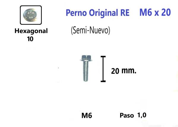 Perno Hexagonal M6 x20 #1 Unidad (Semi-Nuevo) Royal Enfield Pernos y Chavetas