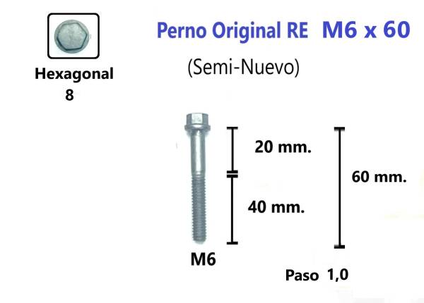 Perno Motor M6 x60 #1 Original Royal Enfield Motor