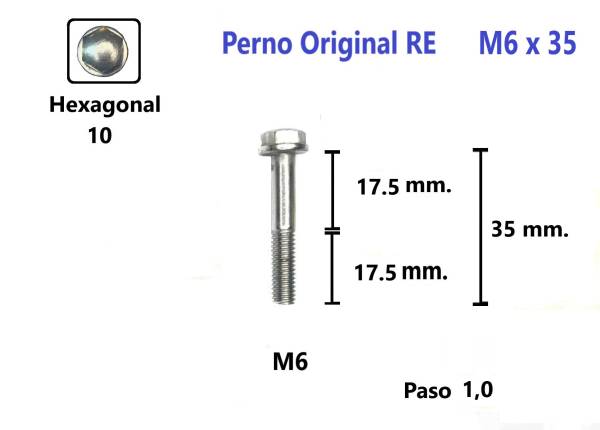 P16 Perno Hexagonal Original M6 x 35 #1 Unidad (Semi-Nuevo) Accesorios    Pernos y Chavetas