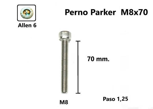 P46 Perno Parker 8 x 70   #1   Unidad Accesorios    Pernos y Chavetas