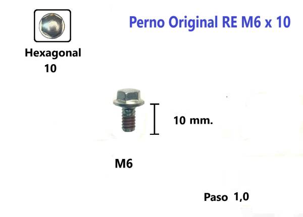 P10 Perno Hexagonal Original M6 x10 #1 Unidad (Semi-Nuevo) Accesorios    Pernos y Chavetas